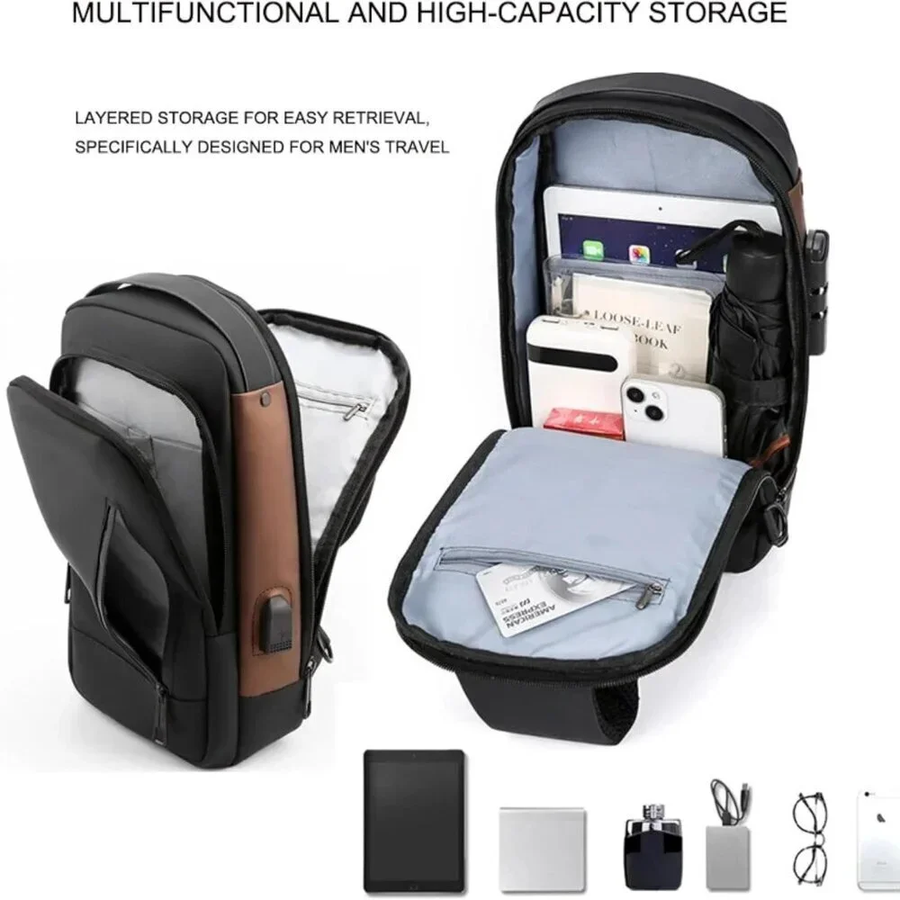 Waterproof Anti-Theft Sling Bag with USB Port for Men Women Travel Hiking